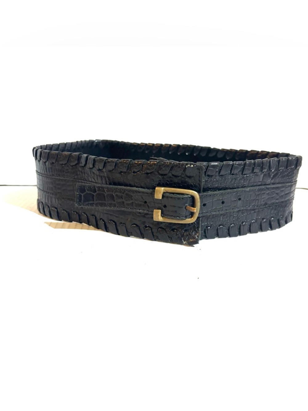 Black Braided women’s Leather Belt with Brass Buckle - Men's Accessory